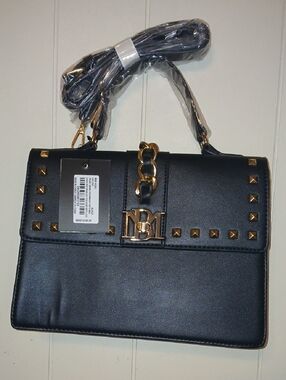 Badgley Mischka Stud-Accent Black Shoulder Bag
